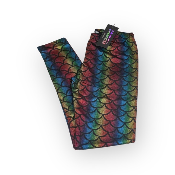 new Dolls Kill Jaded London 𓆉 Shimmer Mermaid Leggings 𓆉 Rainbow Scales S M - Picture 11 of 16